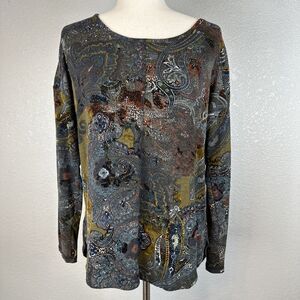 Snoskins Womens Long Sleeve Top M Medium Multicolor Paisley Burnout Velvet USA